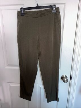 Eileen Fisher Petite Olive Green Tencel Side Slit Hem Ankle Pants PP